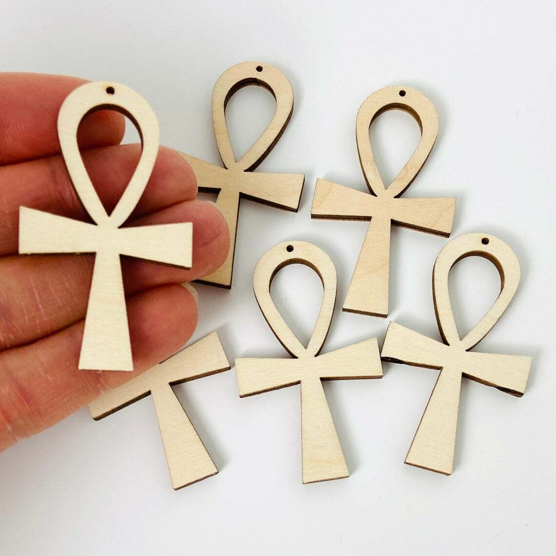 ALL SIZE (12pc to 100pc) Unfinished Wood Ankh Life Symbol Earrings Blanks Charms