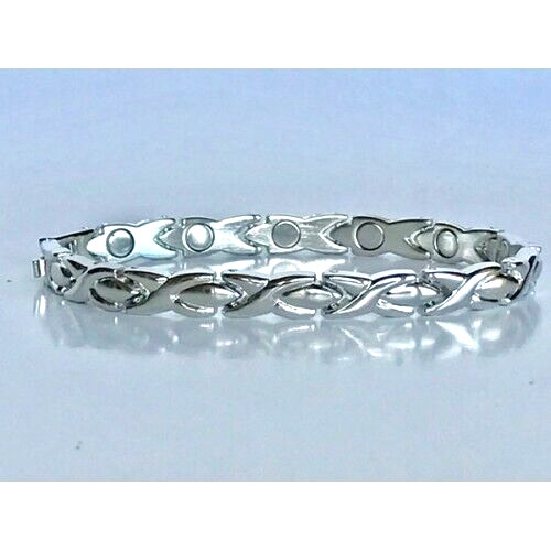 Magnetic Bracelet 7.5″ Silver Tone Kisses Hugs ARTHRITIS THERAPY ❤️ Beautiful