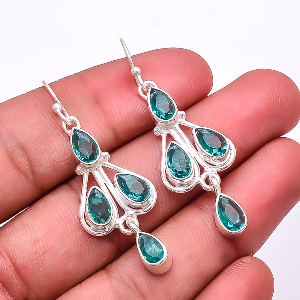 Apatite Multi Collet 925 Sterling Silver Earring 2.03″ E21, Christmas Gift