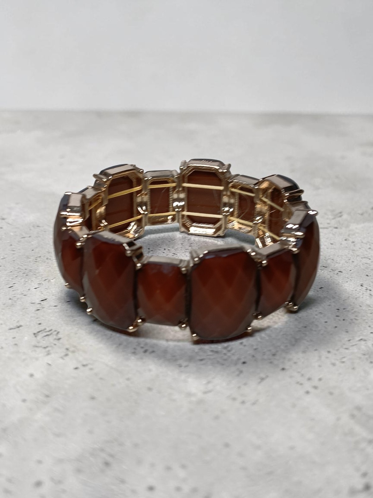 Stretch Bracelet Faceted Acrylic Cognac Brown Fall Autumn