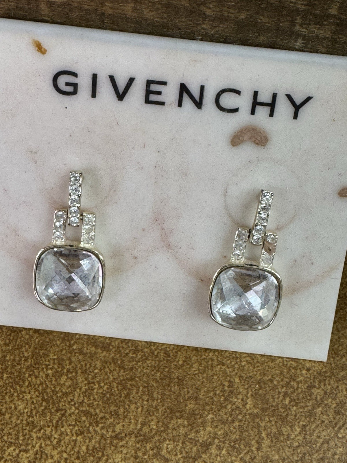 NWT Givenchy Silver Rhinestone Stud Dangle Formal Earrings Brand New