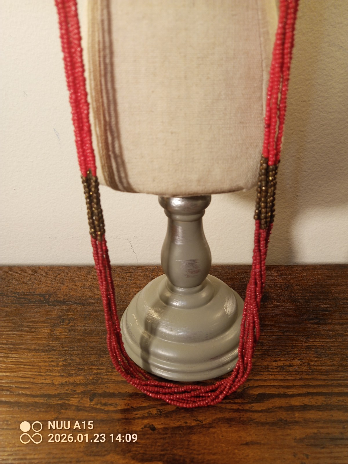 Red Coral Brass Tones Multi Strand Long Necklace Exotic Bohemian Fashion Style