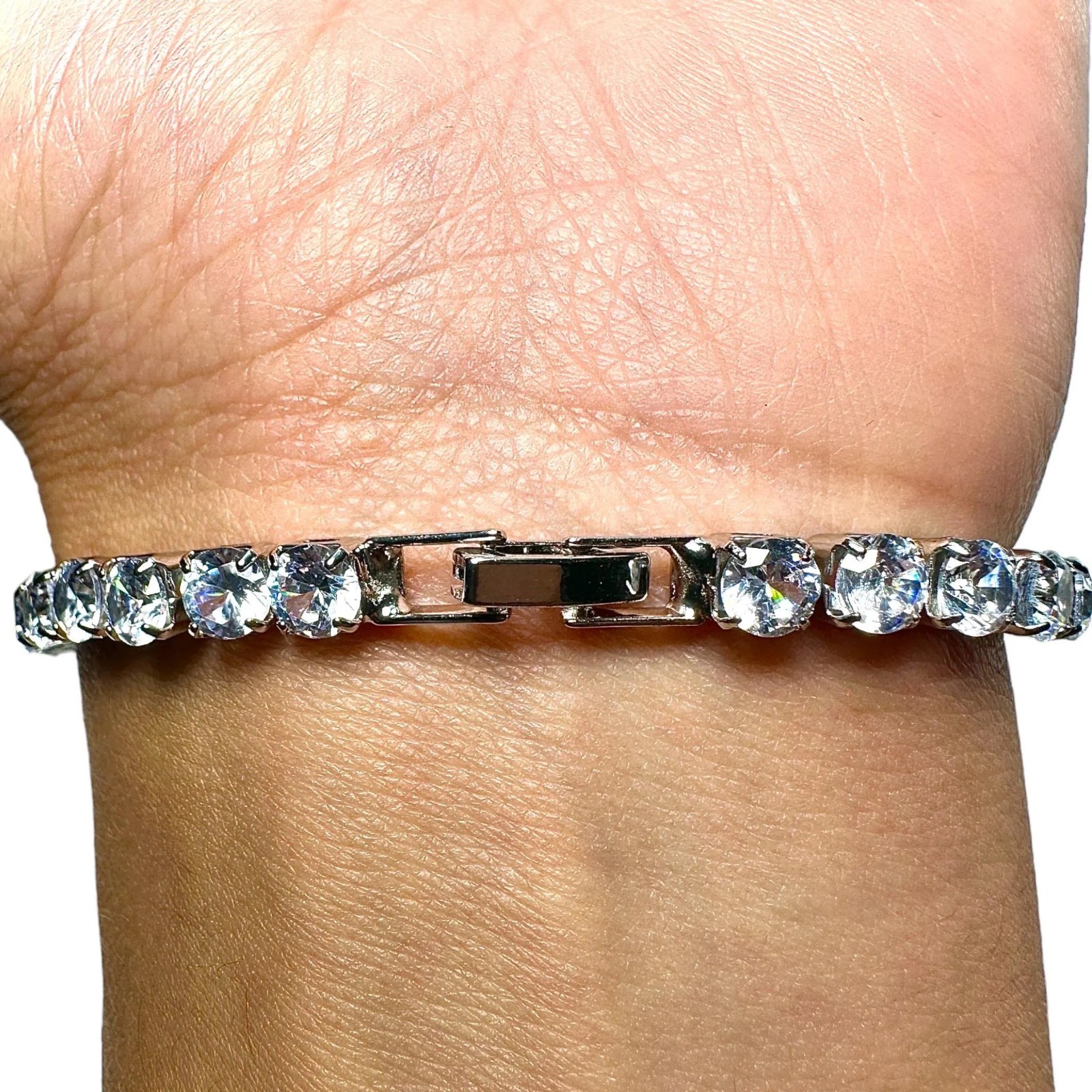 CZ Tennis Bracelet Silver Plated Clear Cubic Zirconia 6.7/7.5 Inch Gift For Her
