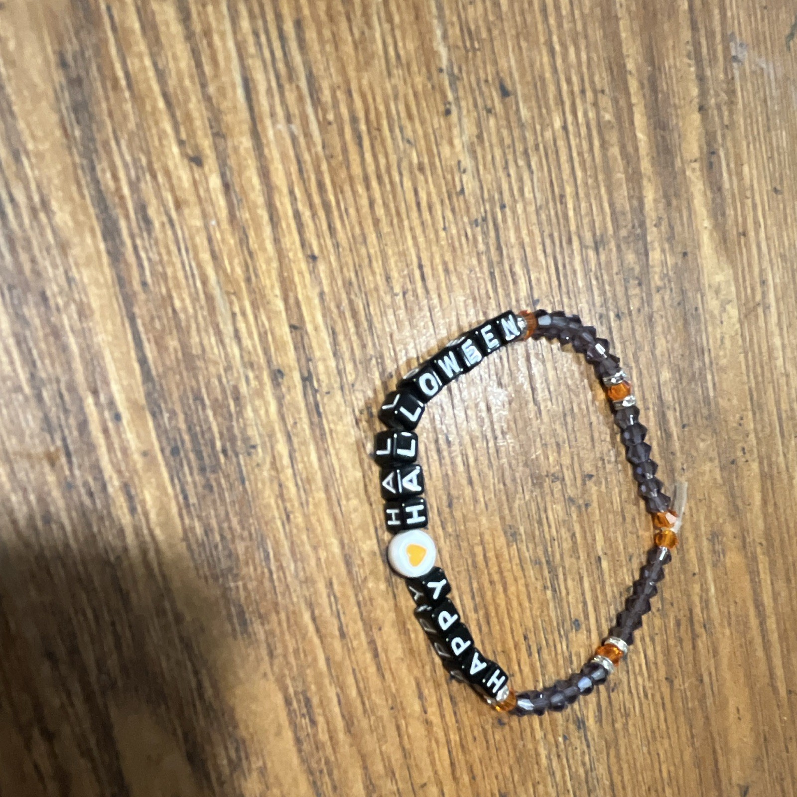 HAPPY HALLOWEEN Stretch Bracelet Black White Orange and purple Beads