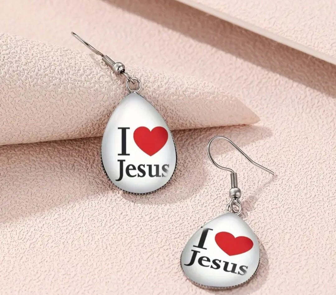 1 Pair “I Love Jesus” Teardrop Earrings