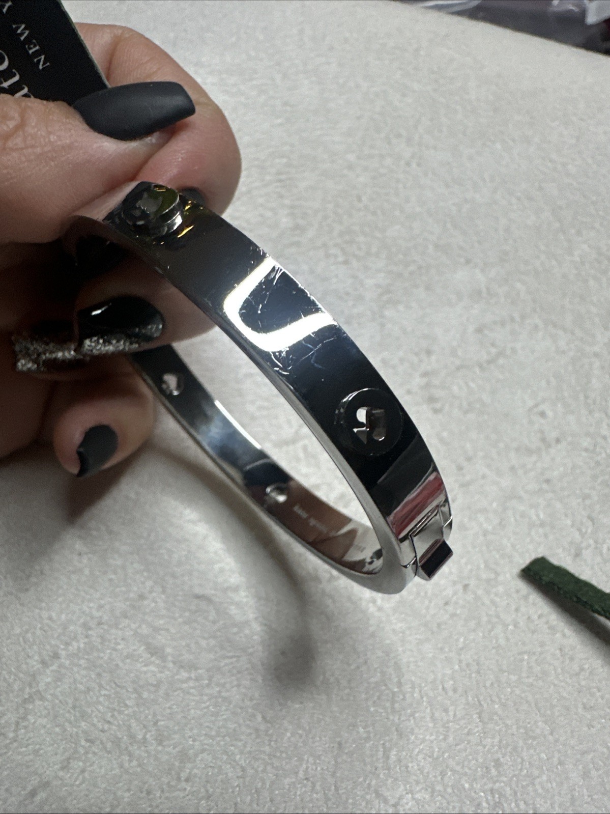 Authentic Kate Spade Spot the Spade Studded Hinge Bangle KE759 Silver,see Pics