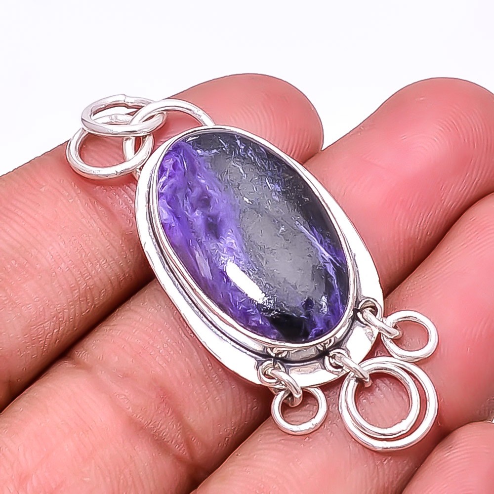 Purple Charoite – Siberia Gemstone 925 Sterling Silver Pendant 1.95″ P17