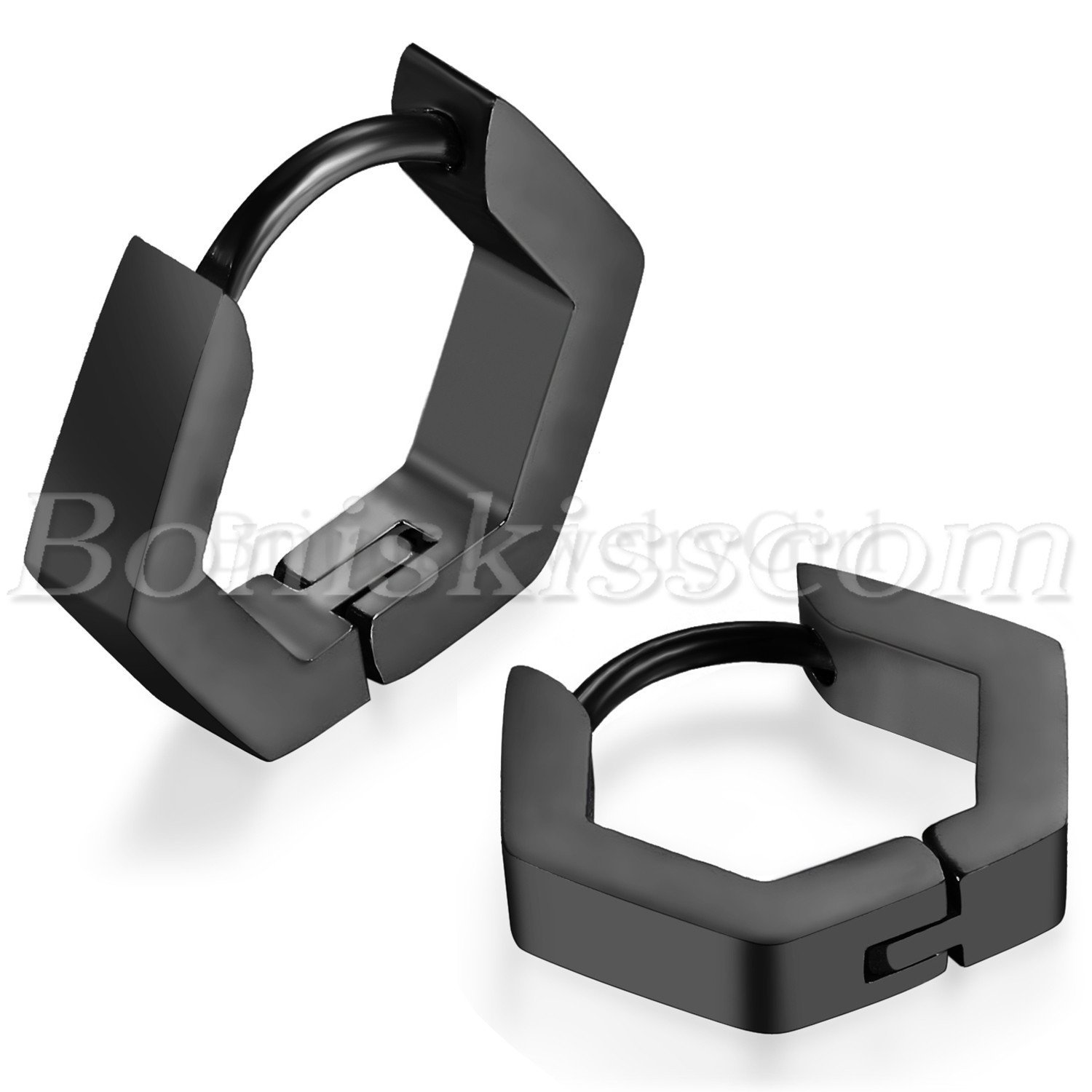 2pcs Stainless Steel Hexagon Geometry Mens Womens Hoop Huggie Ear Studs Earrings