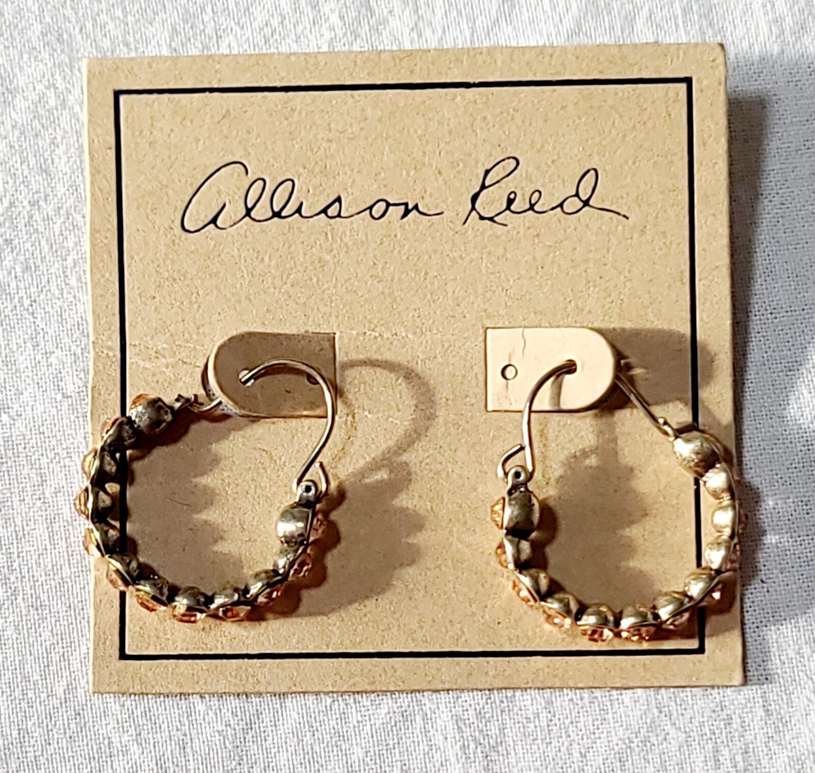 Allison Reed Gold Tone Hoop Earrings With Pink Colored Stones J5-1427