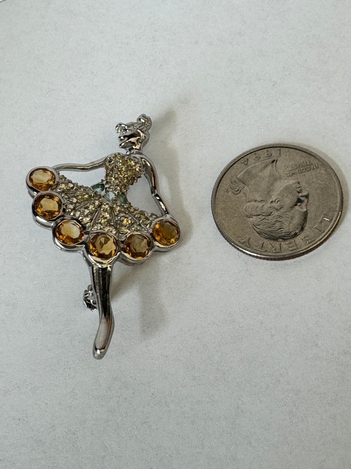 Art Sterling Silver Balerina Brooch, Round 6mm Cirtine 2mm Sapphire