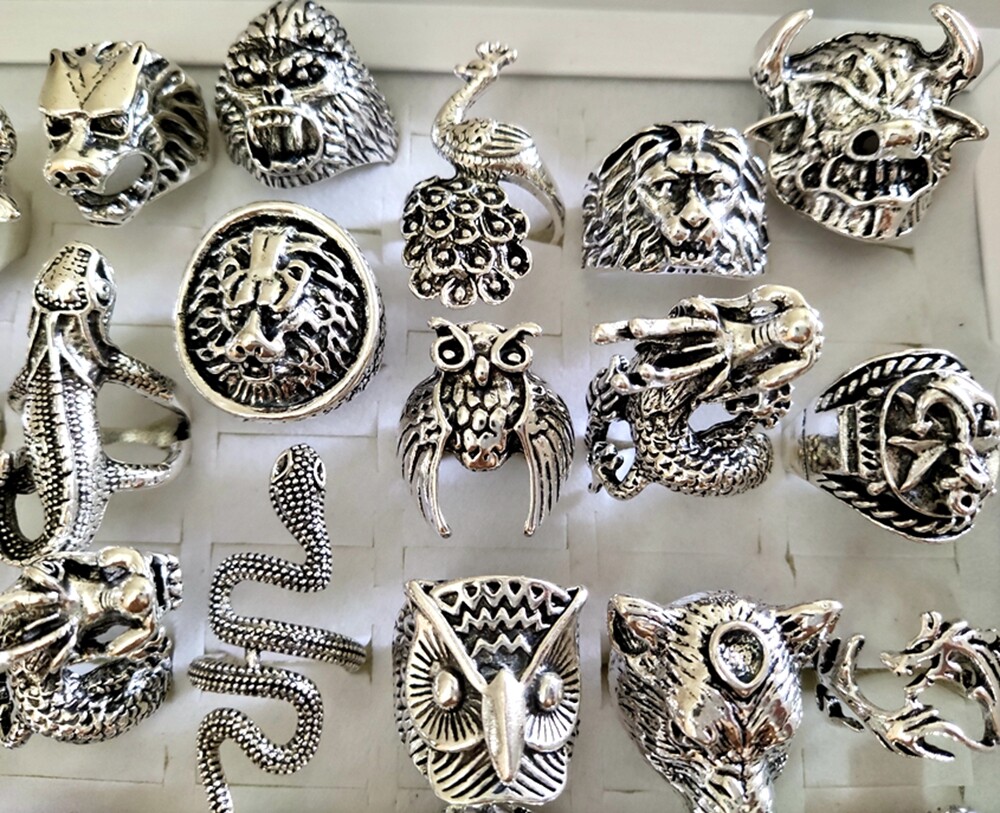 Wholesale 20pcs Exaggerated Ferocious Animal Biker Rock Ring Man Cool Jewelry