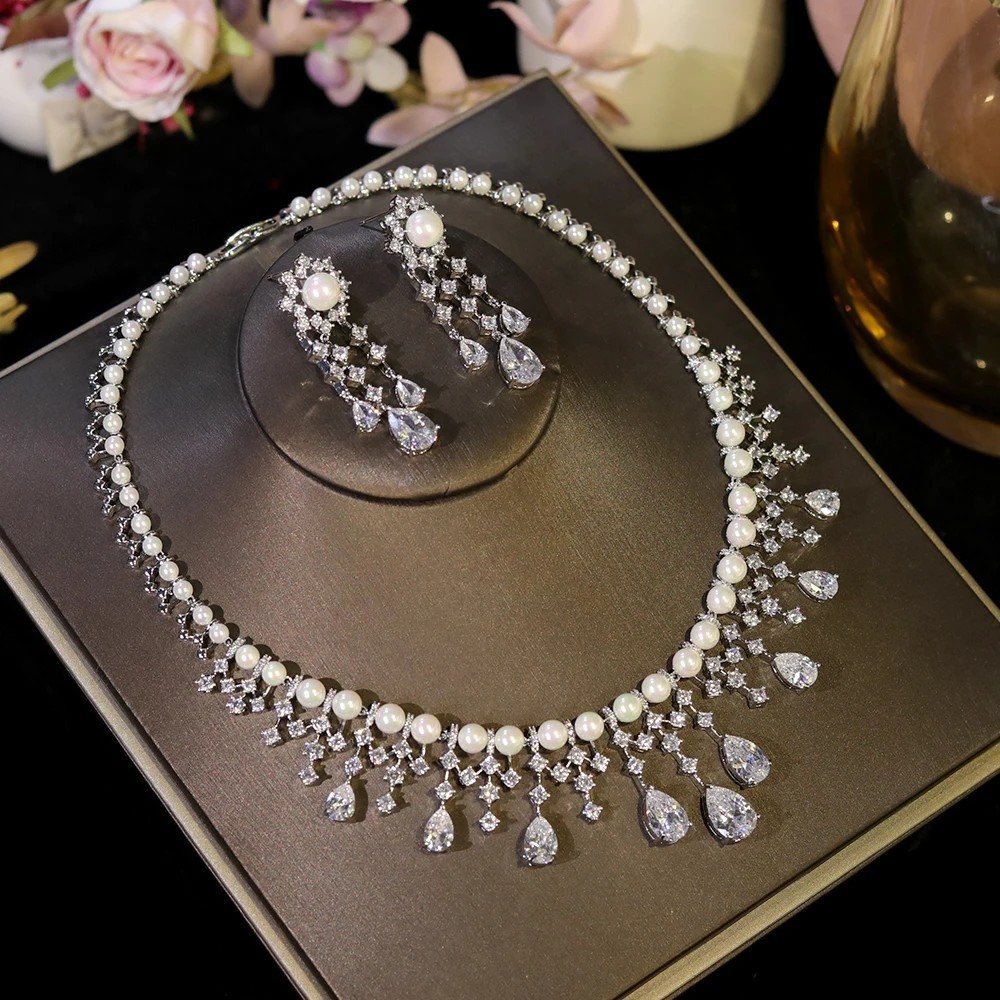 Premium Bridal wedding Jewelry Sets Necklace Engagement Dinner Party Earrings