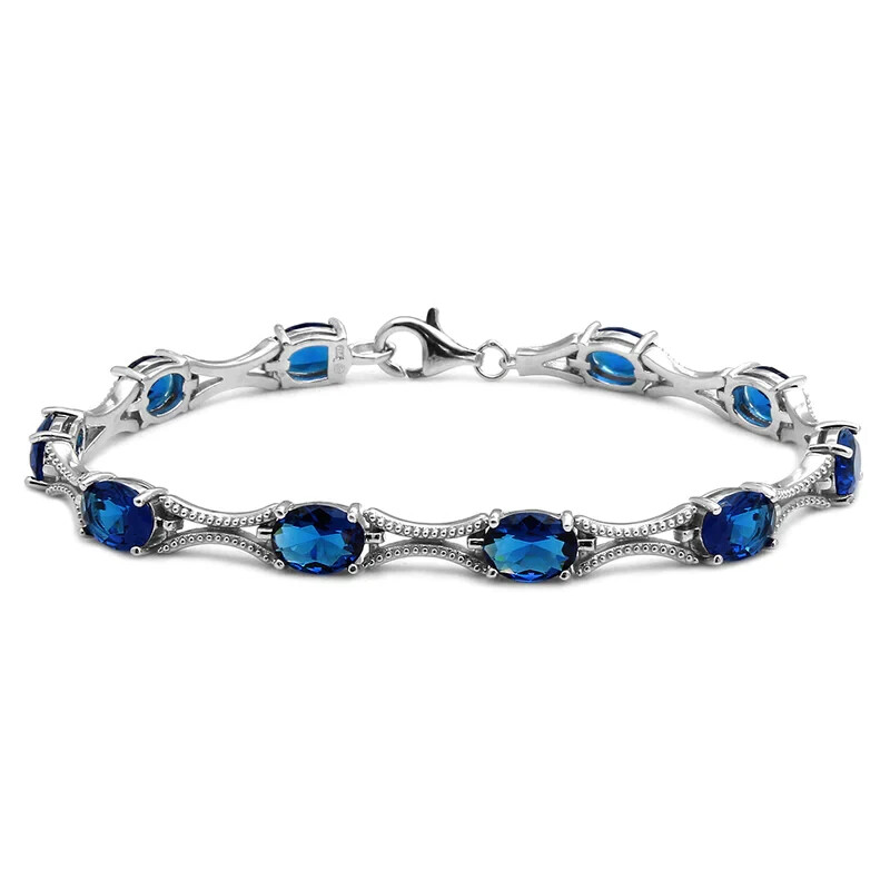 TENNIS BRACELET W/ 16 CT TANZANITE 925 STERLING SILVER / 7” LONG