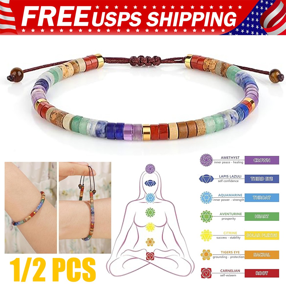 Chakra Bracelets, 7 Healing Crystals Spiritual Stones, Anxiety Relief Meditation
