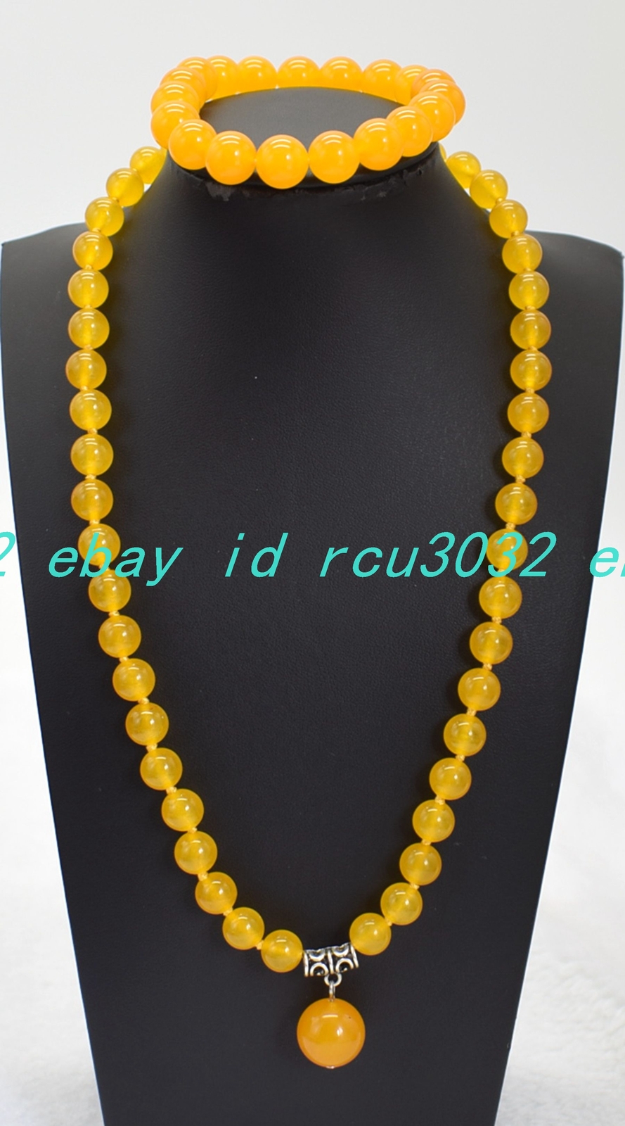 Pretty 8mm Yellow Jade Round Beads Gemstone Bracelet Necklace 16-36/7.5 in Set
