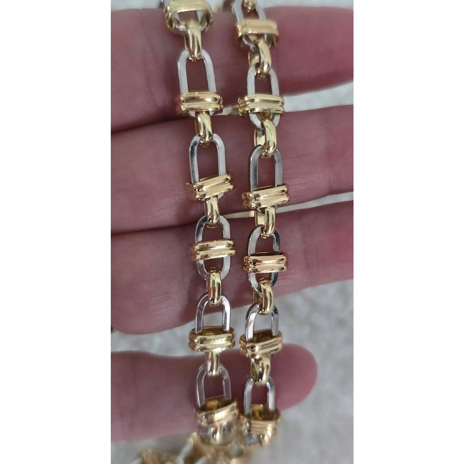 Two Tone Fancy Link Chain Necklace White Gold Dipped Mixed Metals 18″+1 NWT