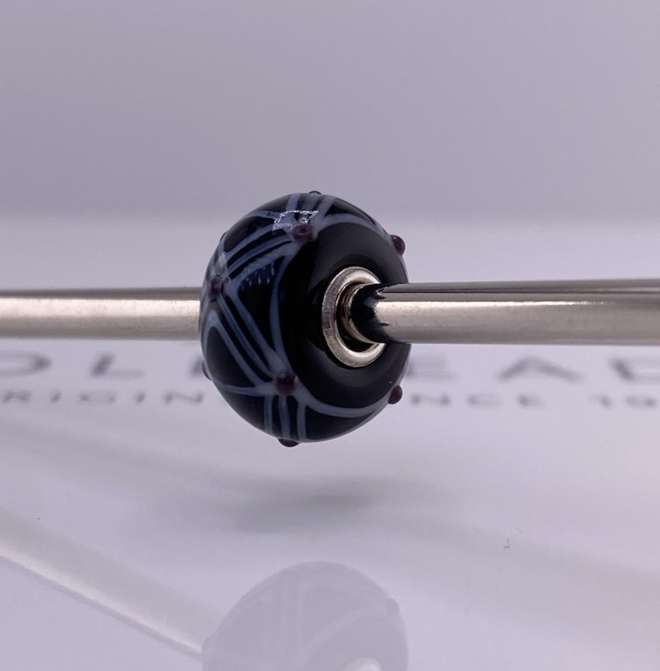 Trollbeads Rare Black Bead White Stripes Purple Dots