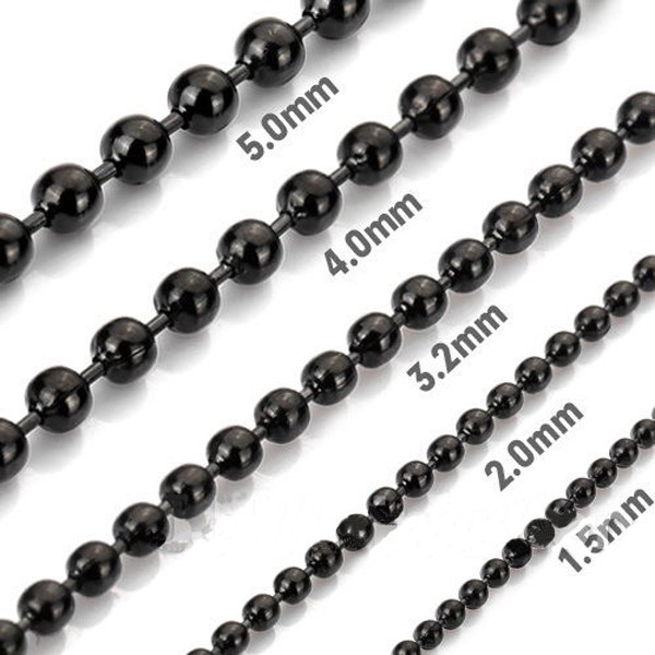 1.5mm-4.5mm 18″-40″ Black Stainless Steel Bead Chain Necklace HN22 US Seller