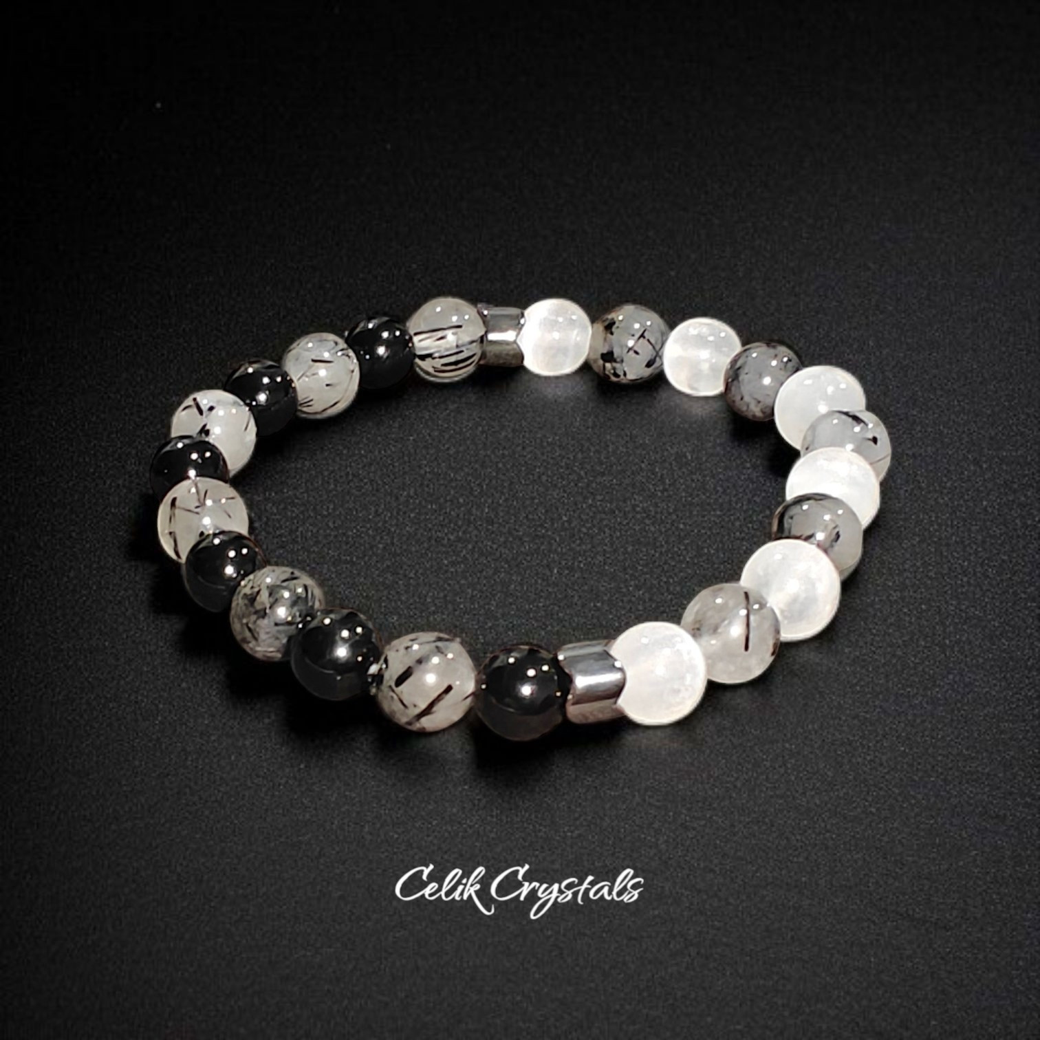 Tourmaline Quartz, Black Tourmaline & Selenite Bracelet 8mm Natural Stones…