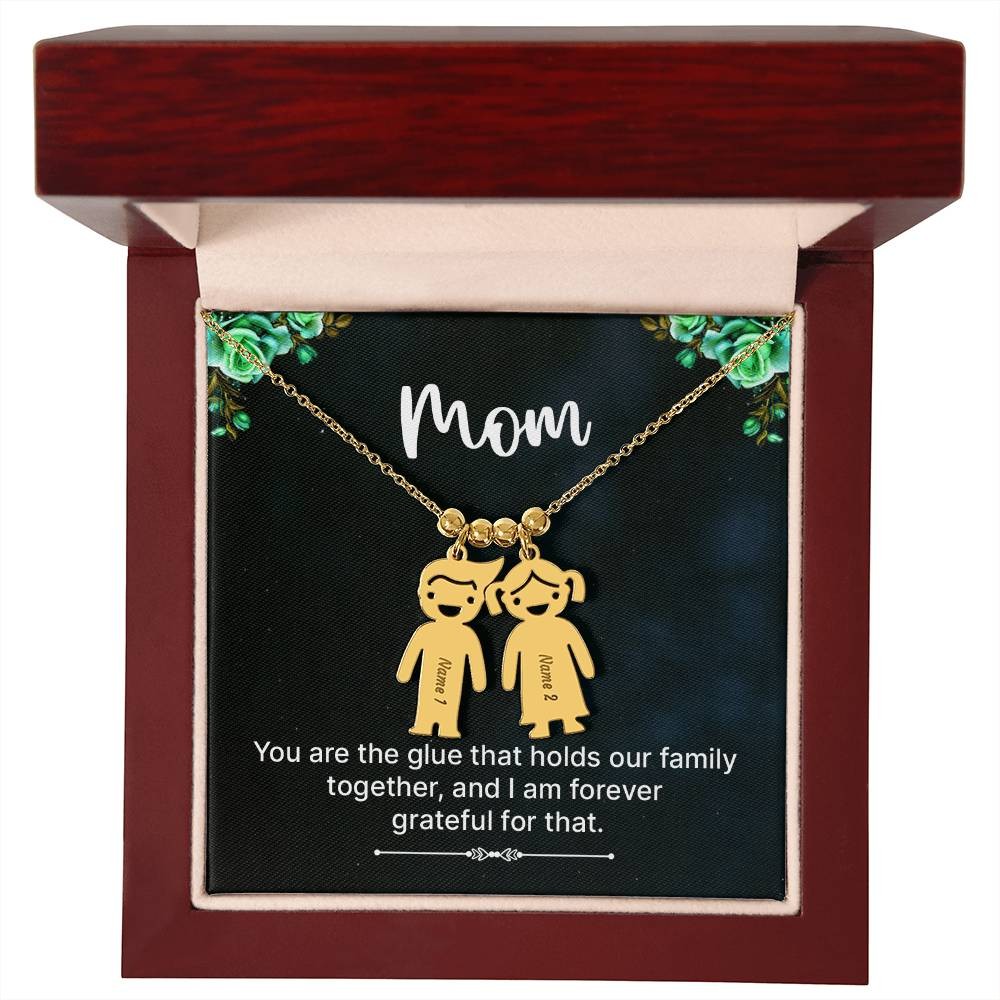 Engraved Kid Charm Mom Necklace, Personalized Children’s Name Pendant, Custom Mo