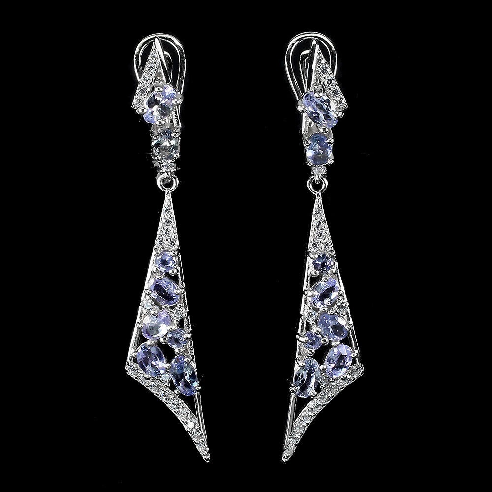 4 Ct Oval Simulated Blue Tanzanite Drop & Dangle Earrings 114K White Gold Plated