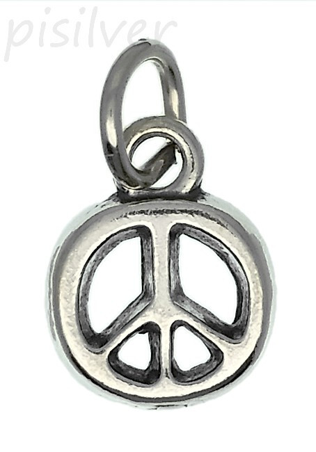 Genuine 925 Sterling Silver Small Peace Sign Symbol Charm Pendant