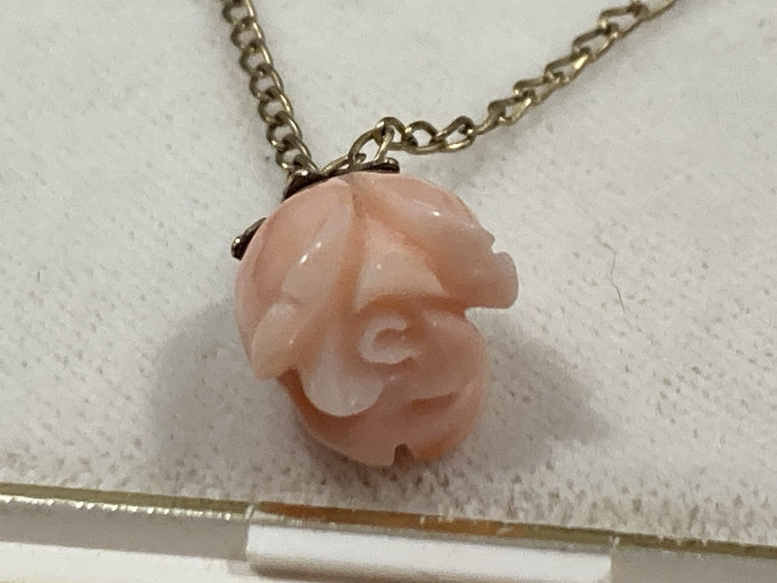 Vintage 1/20 12k G.F. Gold Filled Carved Pink Rose Flower Pendant & Necklace 18”