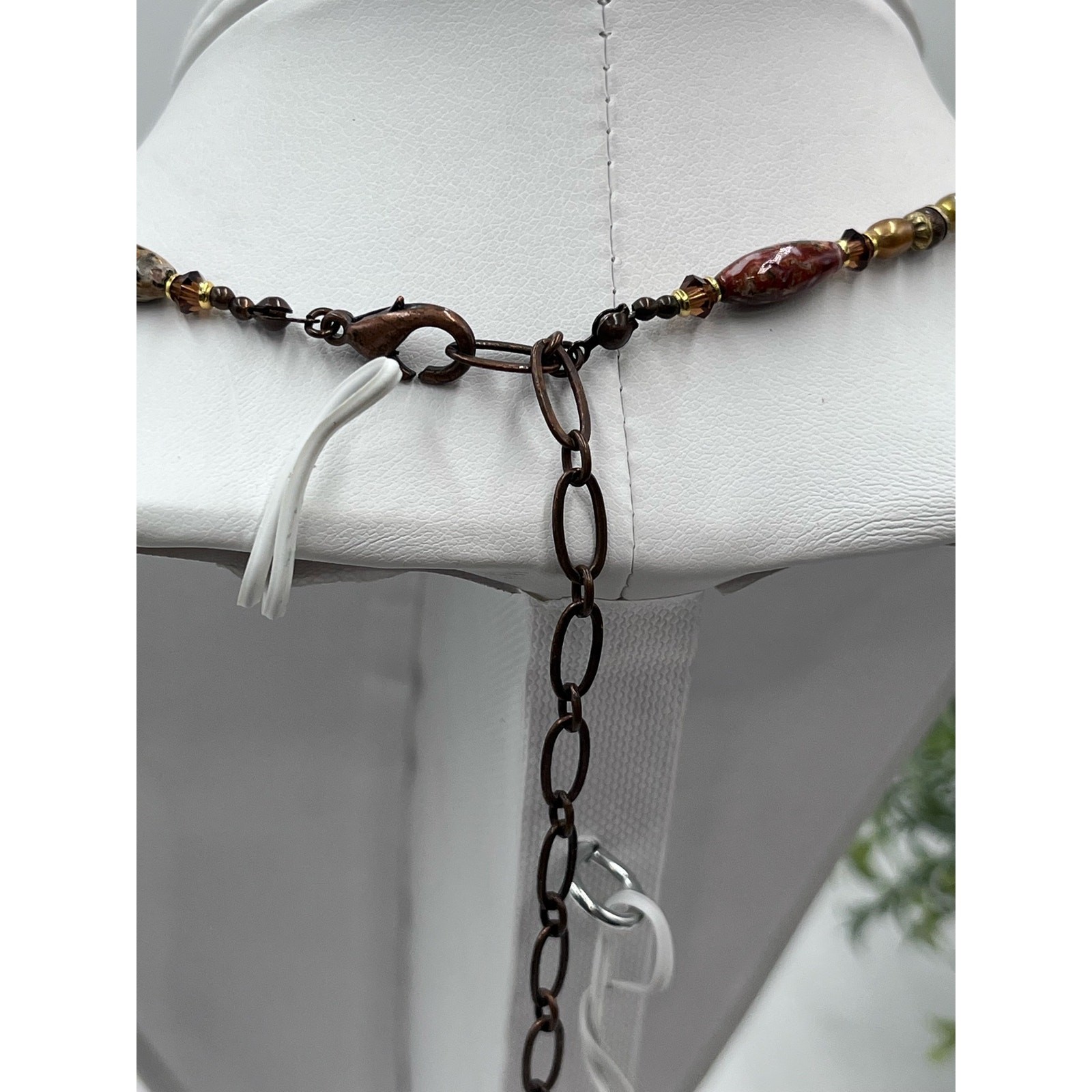 Michal Golan Agate Brown Gray Neutral Single Strand Pearl Crystal Brass necklace