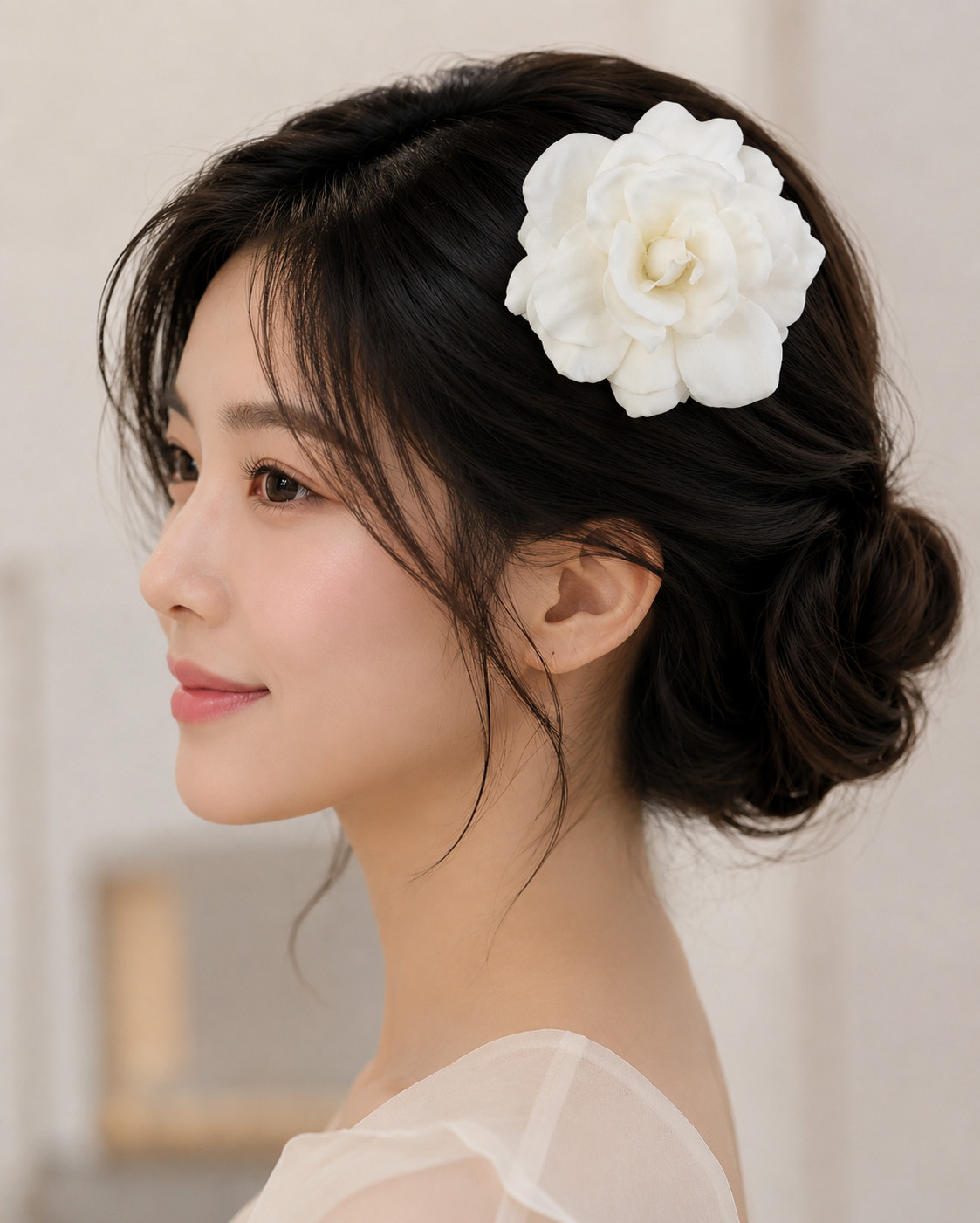 Artificial Flower Hair Clip/Pin Brooch, Gardenia, White, 4 Size