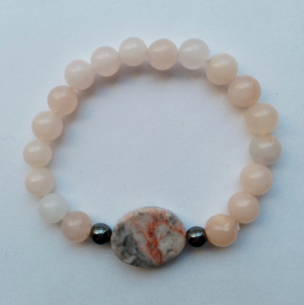 NEW PINK/GRAY MARBLE & PINK AVENTURINE BRACELET, BUY ANY 2 GET 3RD FREE