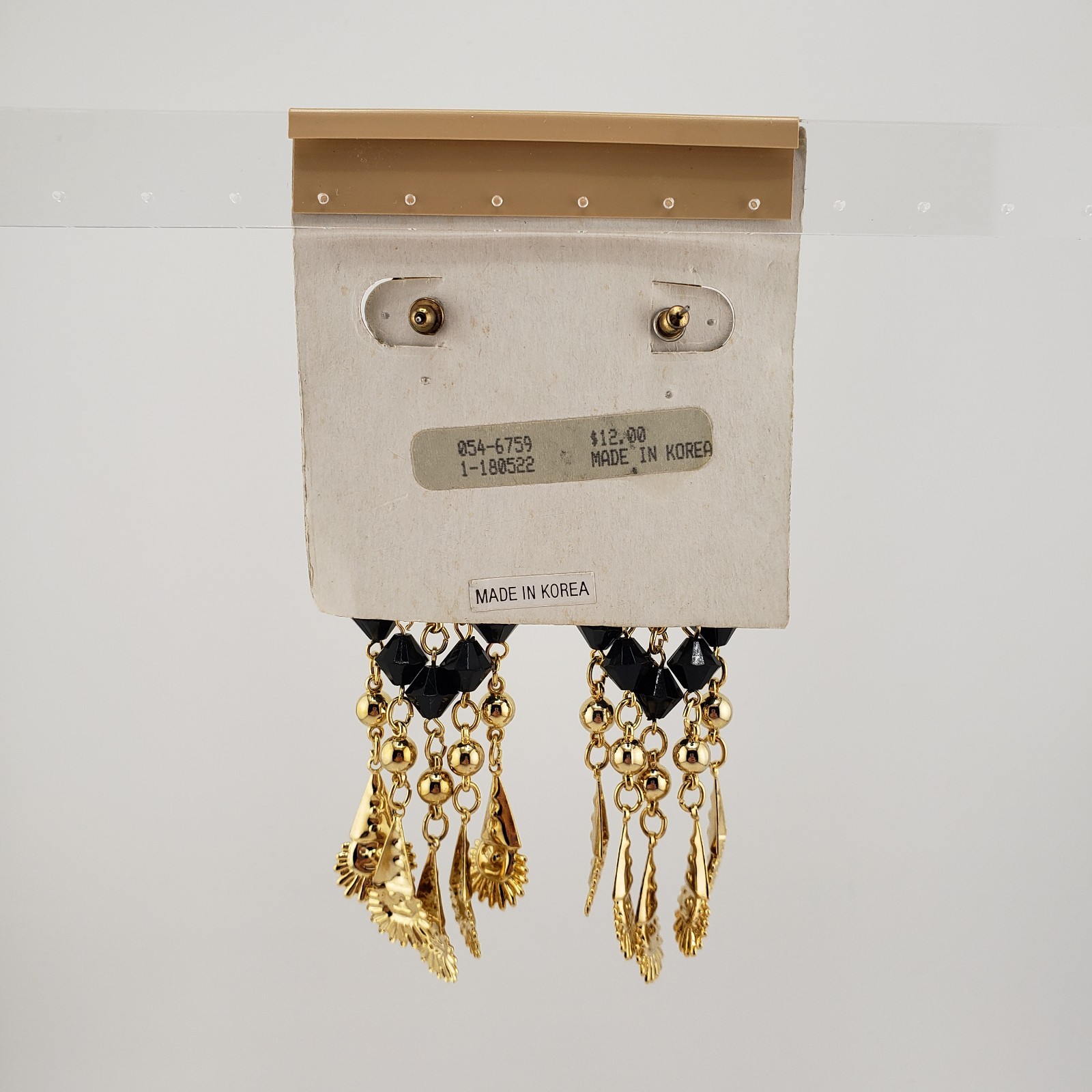 Wearable Art Form Earrings Chandelier Black Gold Tone Glamorous Clown Whimsy VTG