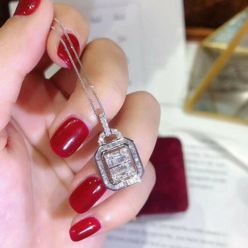 Gorgeous Baguette Cut Simulated Diamond Women’s Pendant In 14K White Gold Plated