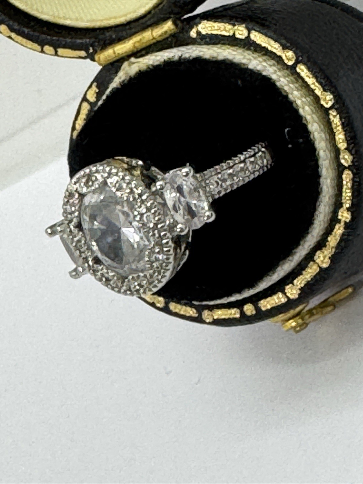 Oval 3 Stone Halo Cocktail Ring Size 6