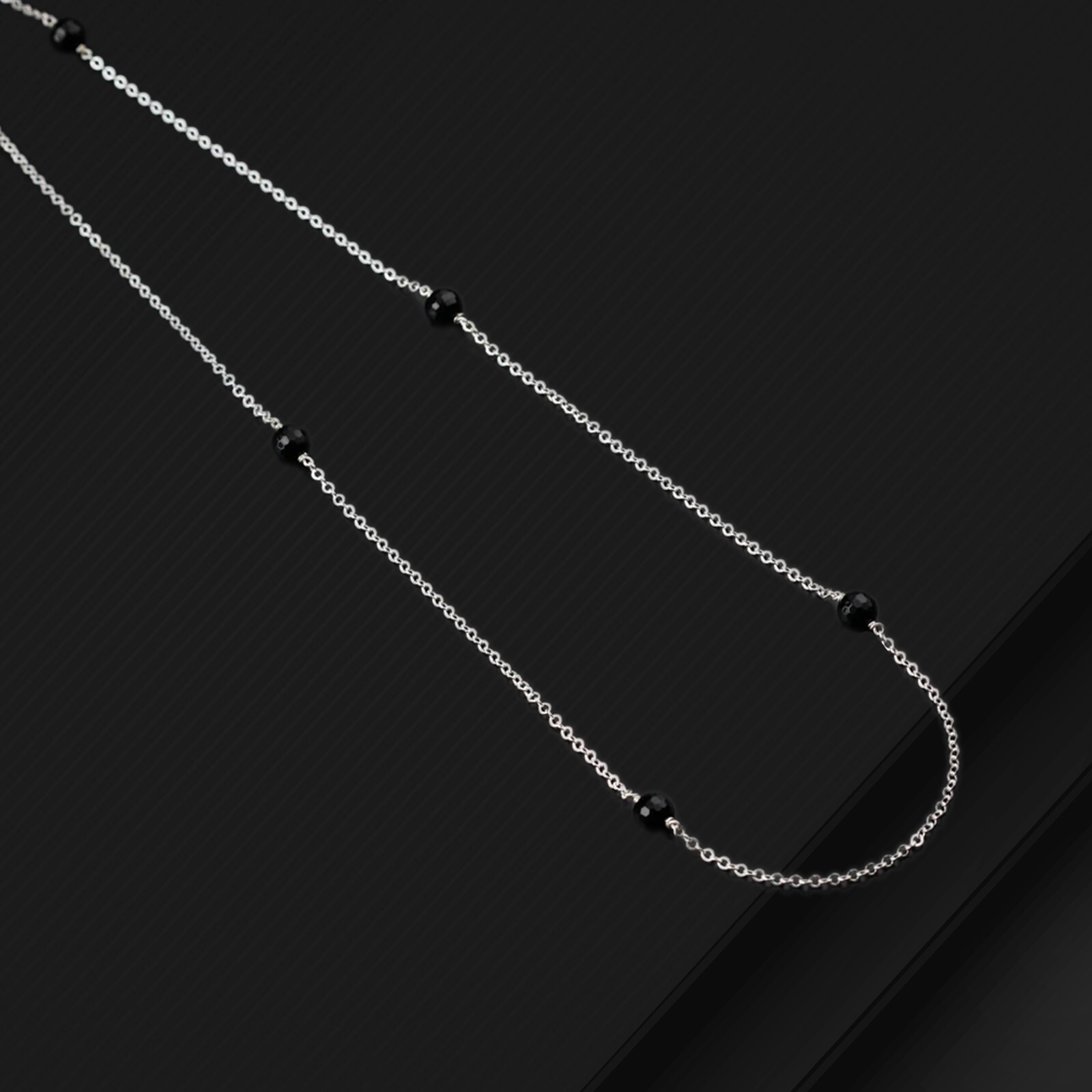 16″to30″925 sterling silver black beaded chain and black ball mangalsutra ms122