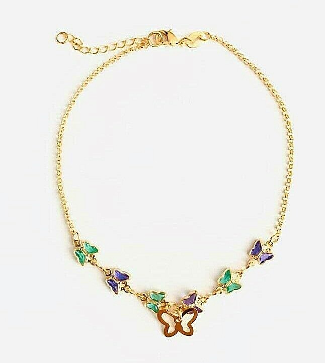 18k gold filled Multicolor Butterfly anklet 9.5″ long / tobillera mariposa- A40
