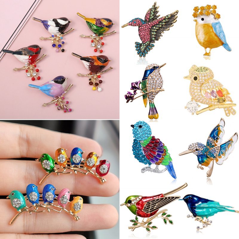 Retro Cartoon Bird Crystal Enamel Animal Brooch Pin Women Men Costume Jewelry