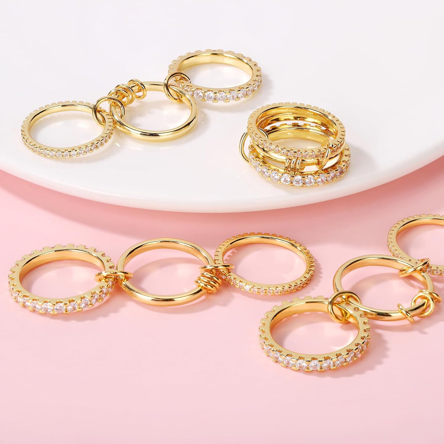 Gold Stackable Rings for Women Non Tarnish, 18K Gold Plated CZ Cubic Zirconia Ri