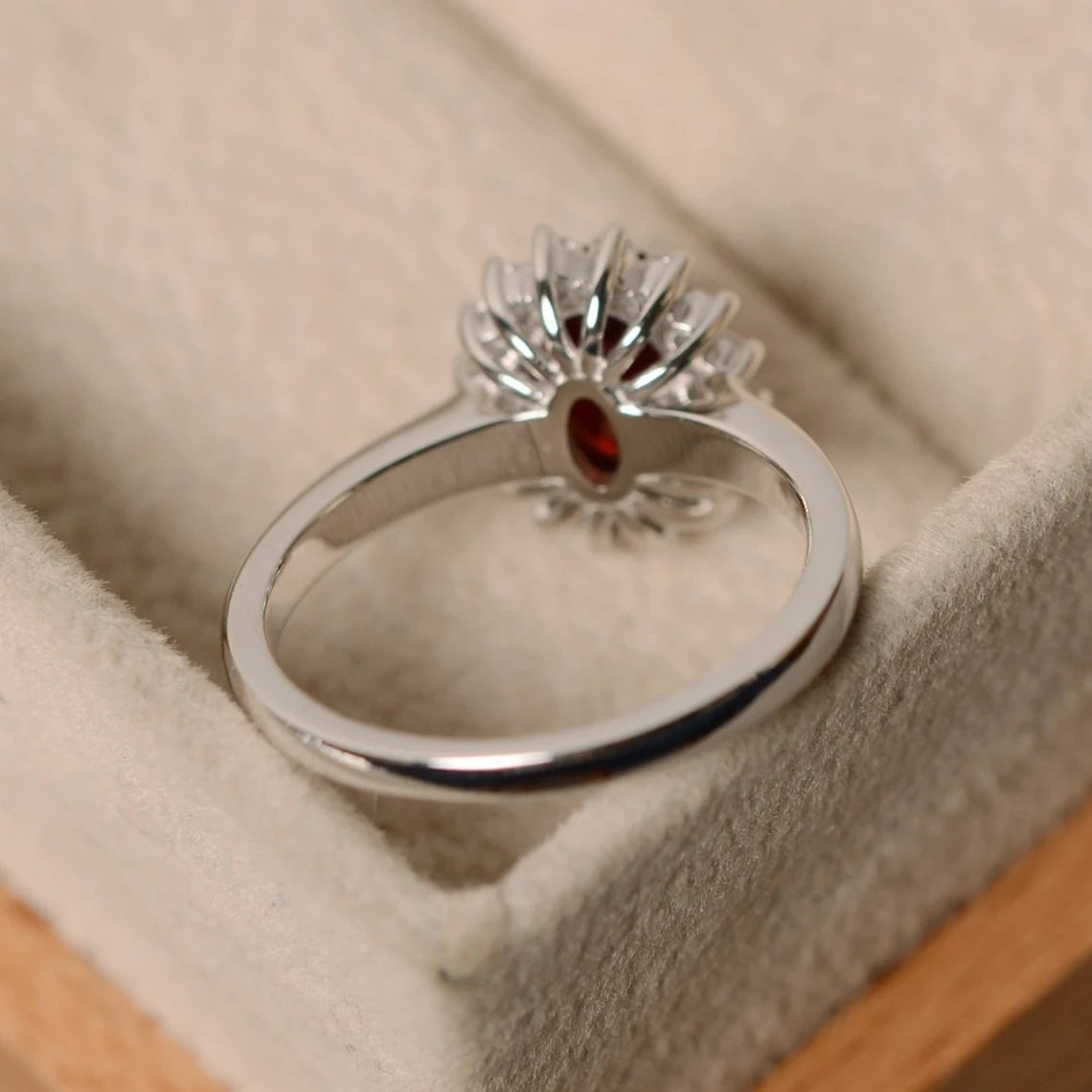 2CT Garnet Oval Gemstone 925 Silver Plated Halo Ring Duty Free