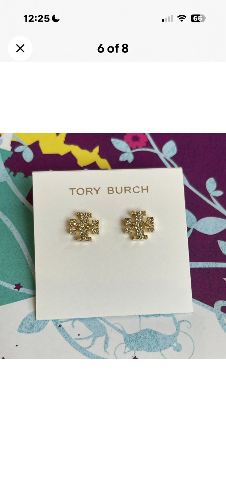 TORY BURCH KIRA CRYSTAL LOGO STUD EARRINGS Gold