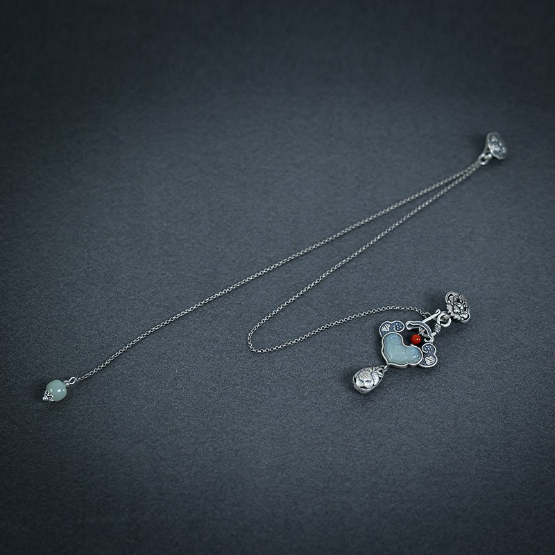 Palace style pendant copper silver plated Hotan Jade brooch accessories