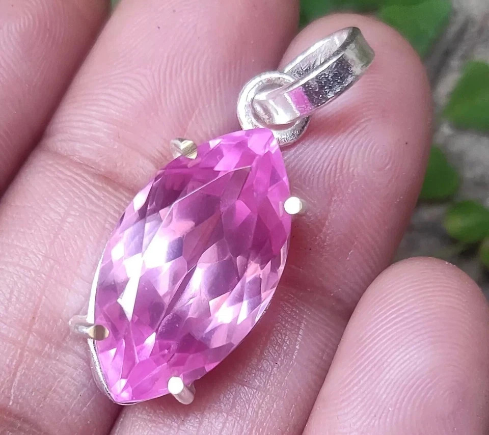 33.35 Ct Certified Natural Marquise Cut Pink Sapphire 925 Solid Silver Pendant