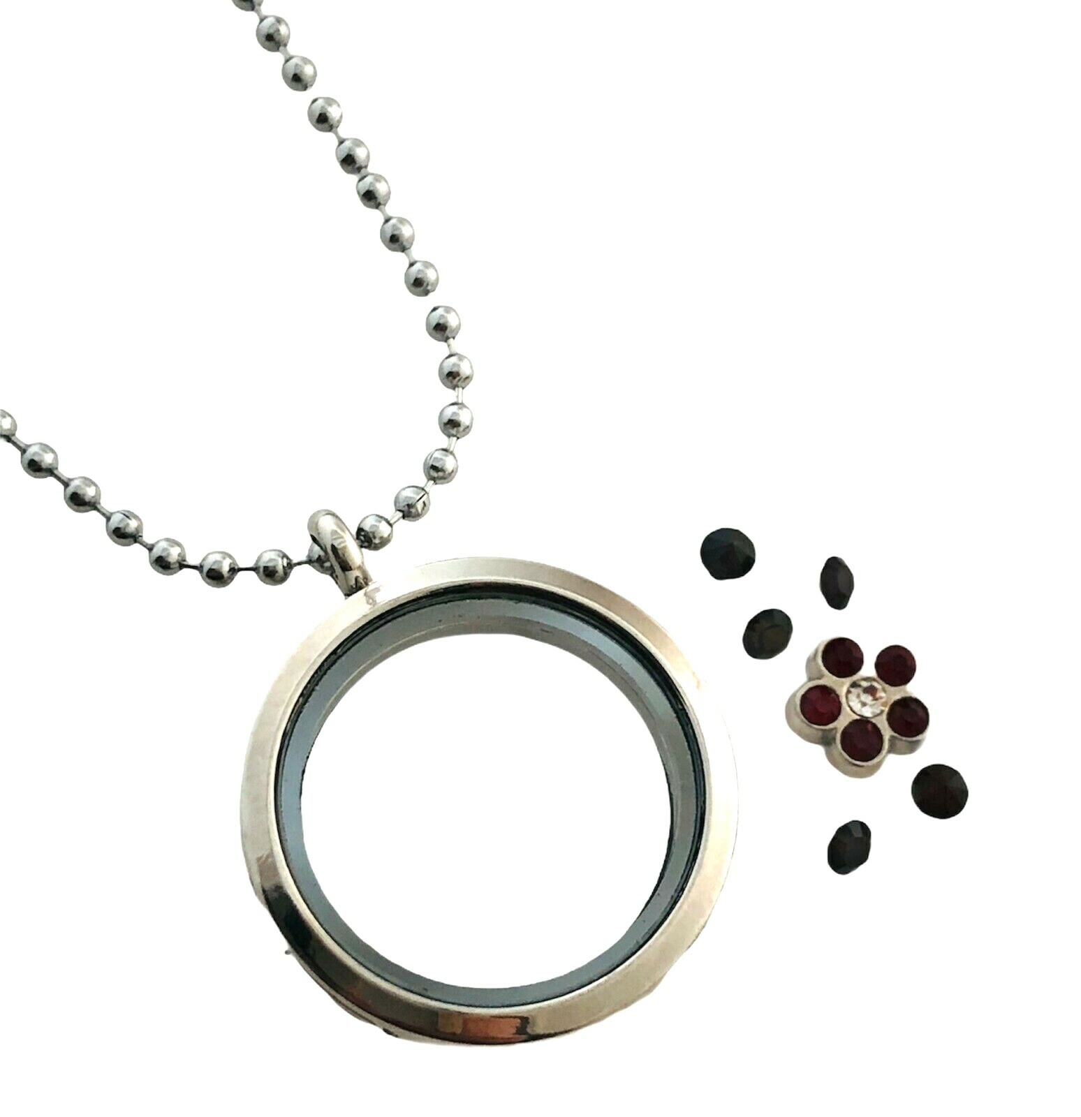 Stainless Steel 30mm Round Glass Living Memory Charm Pendant Chain Necklace