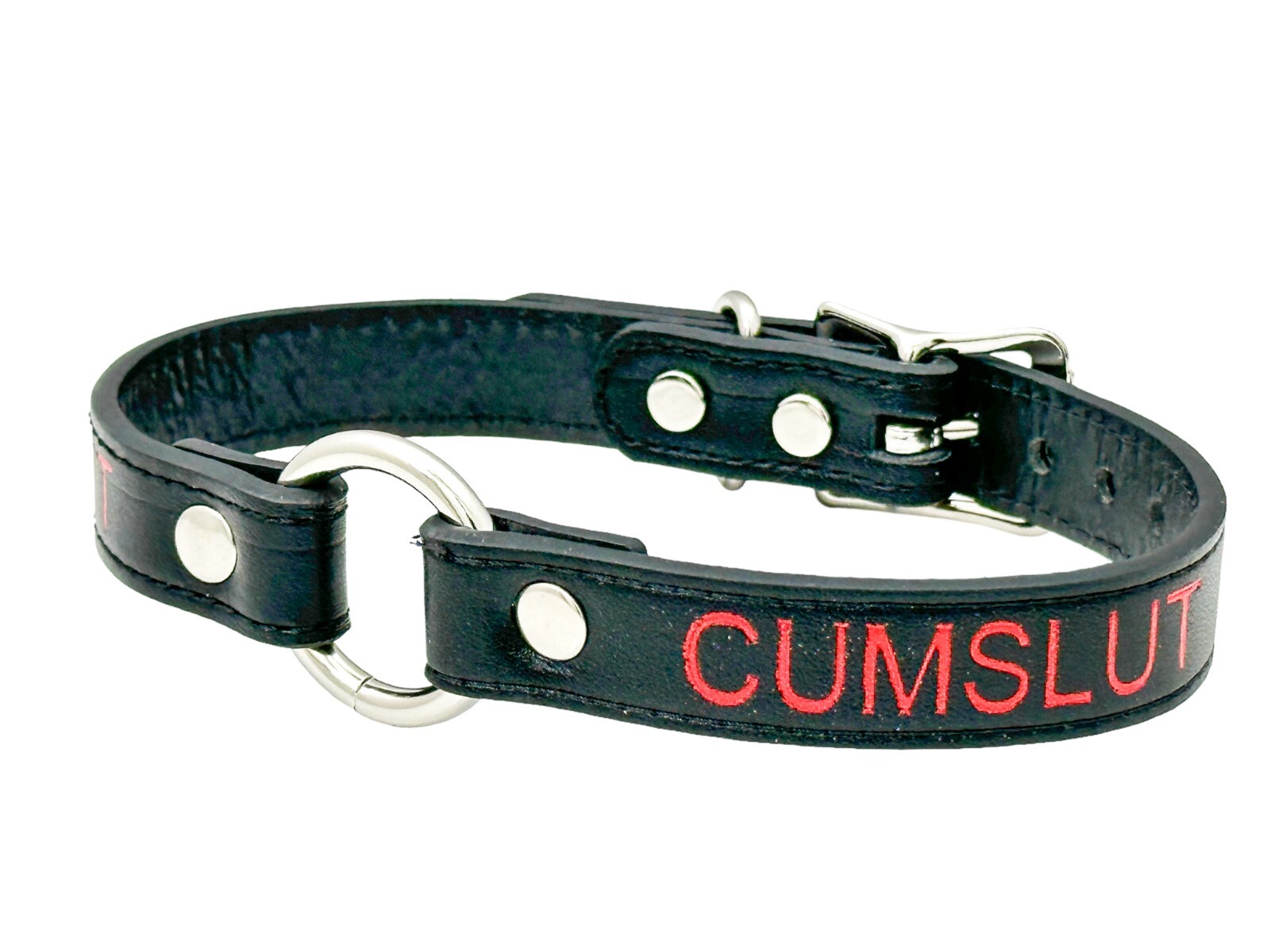 Name SILVER Ring RED Choker BDSM Collar Vegan Leather Necklace O Ring Fetish