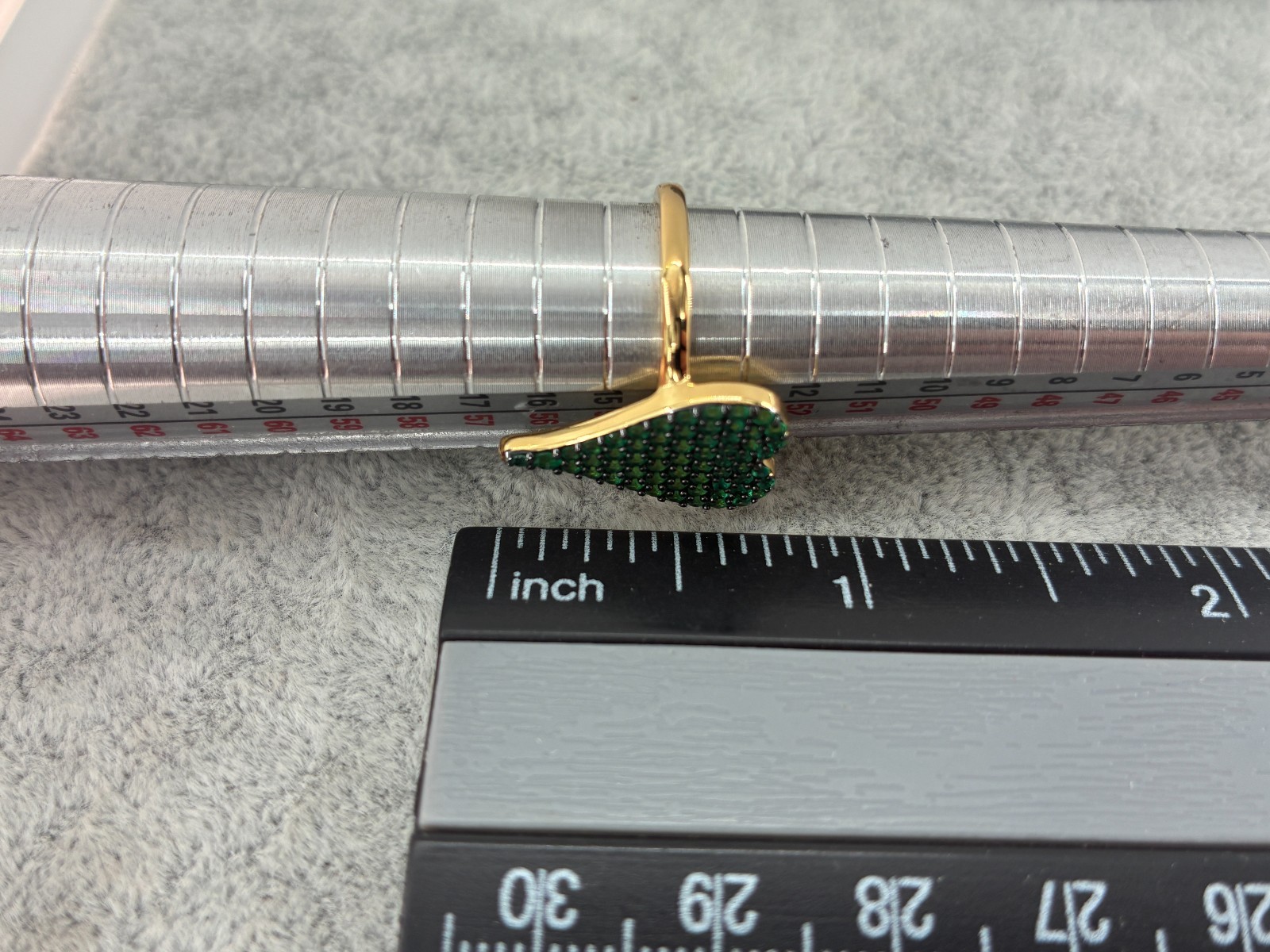 Diamonique x Jennifer Miller Green Pave Heart Ring 14K Plated Sterling Silver 7