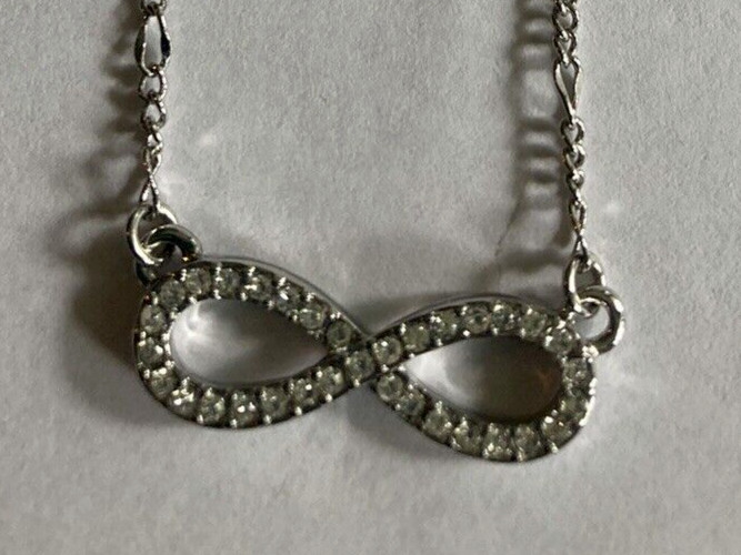 Lea Sophia 9″ Silver-Tone Rhinestone Infinity Necklace