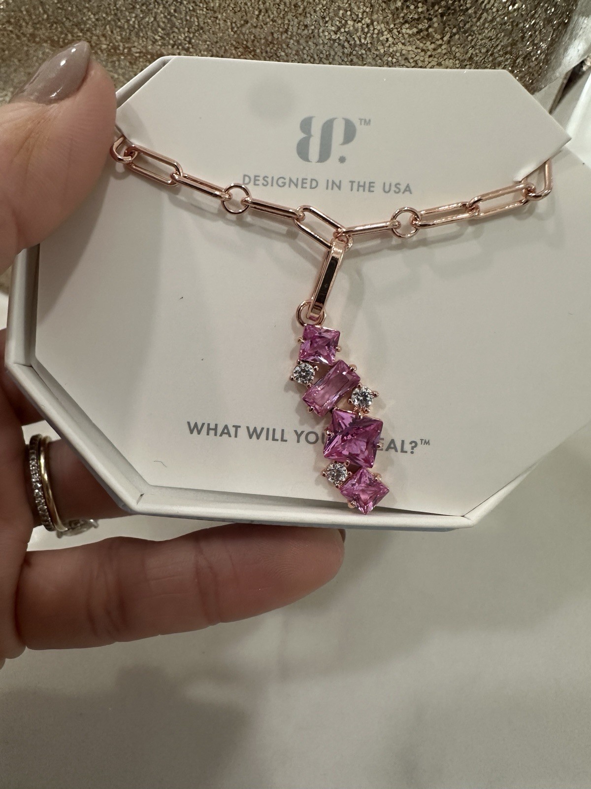 Bomb party just say yes rose gold pendant paperclip necklace NK84196