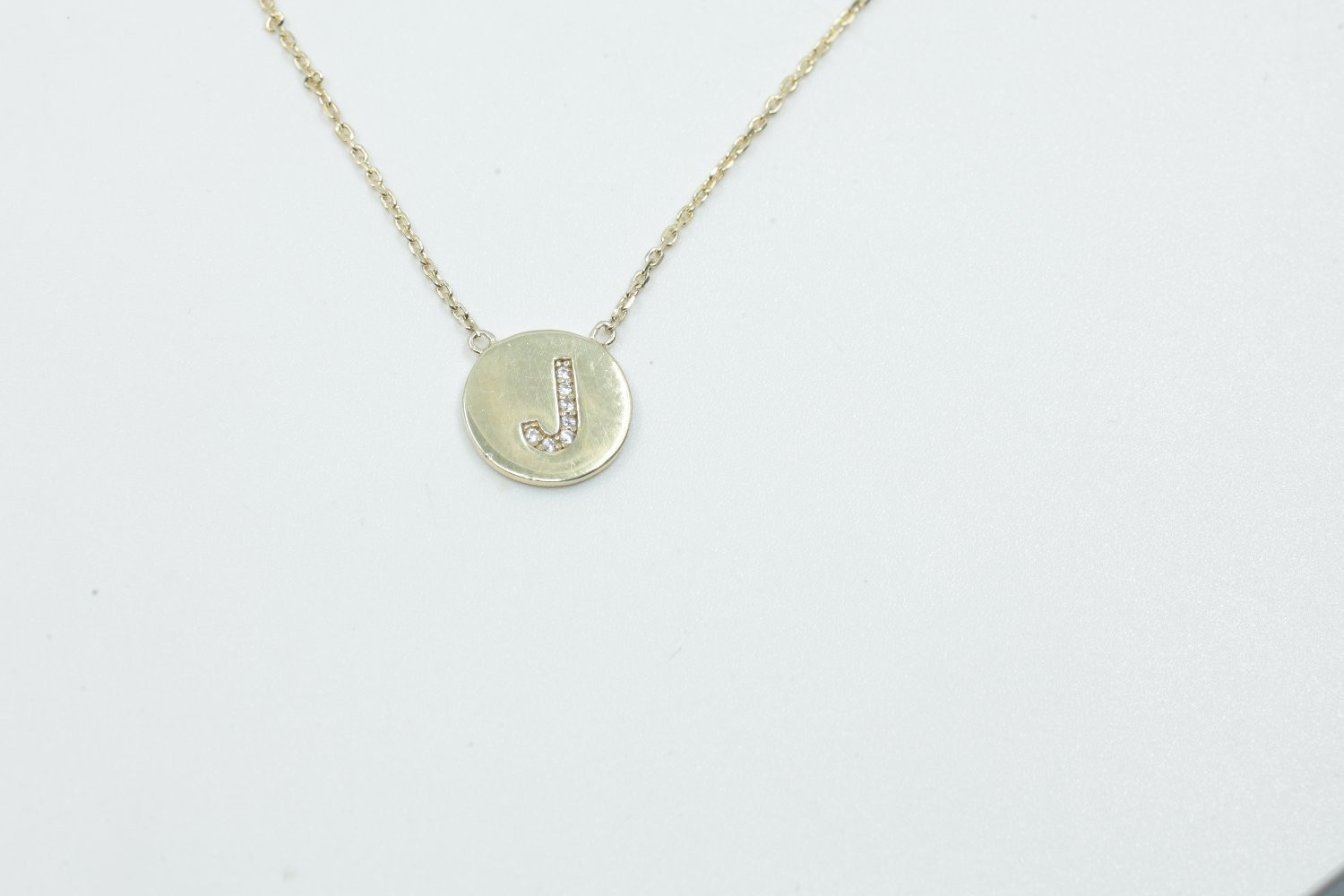 Sterling Silver Gold Tone Initial J Disc Pendant Necklace 925 Pave Stones 18
