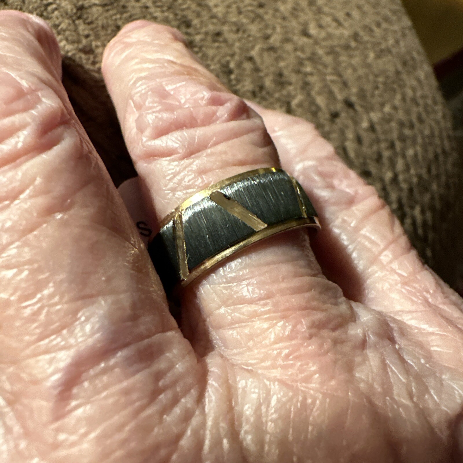 Luxury 8mm Stainless Steel Black Band W/Gold Dual Lines In A Sz 7
