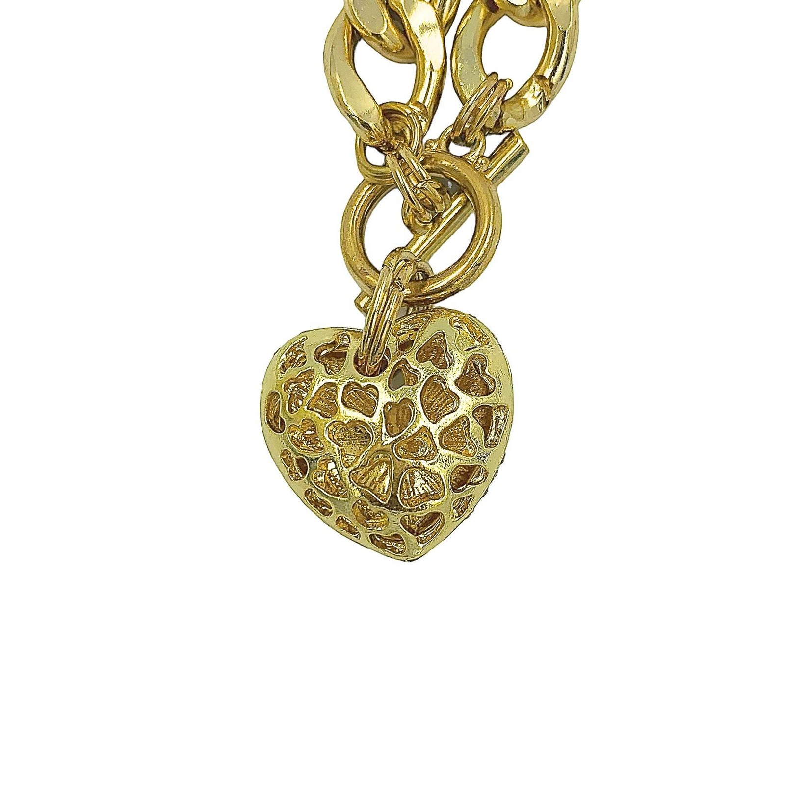 Puffy Pave Crystal Heart Toggle Bracelet in Silver or Gold (0.7×0.7in)(8.5in)