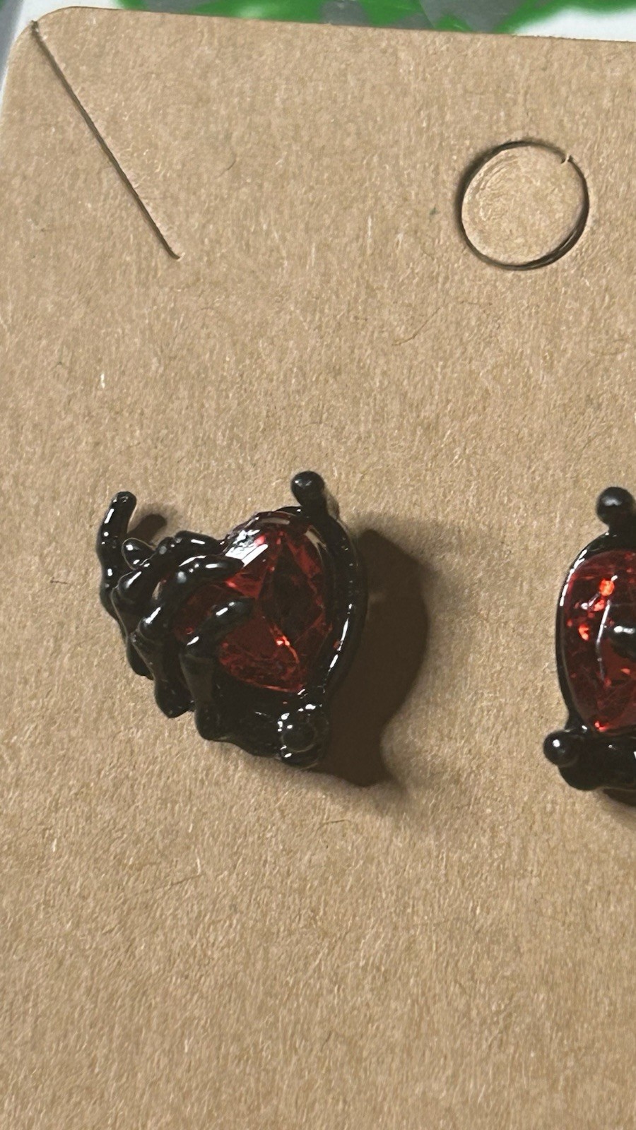 Black Skeleton Hands Holding Red Heart Earrings Stud Style Gothic